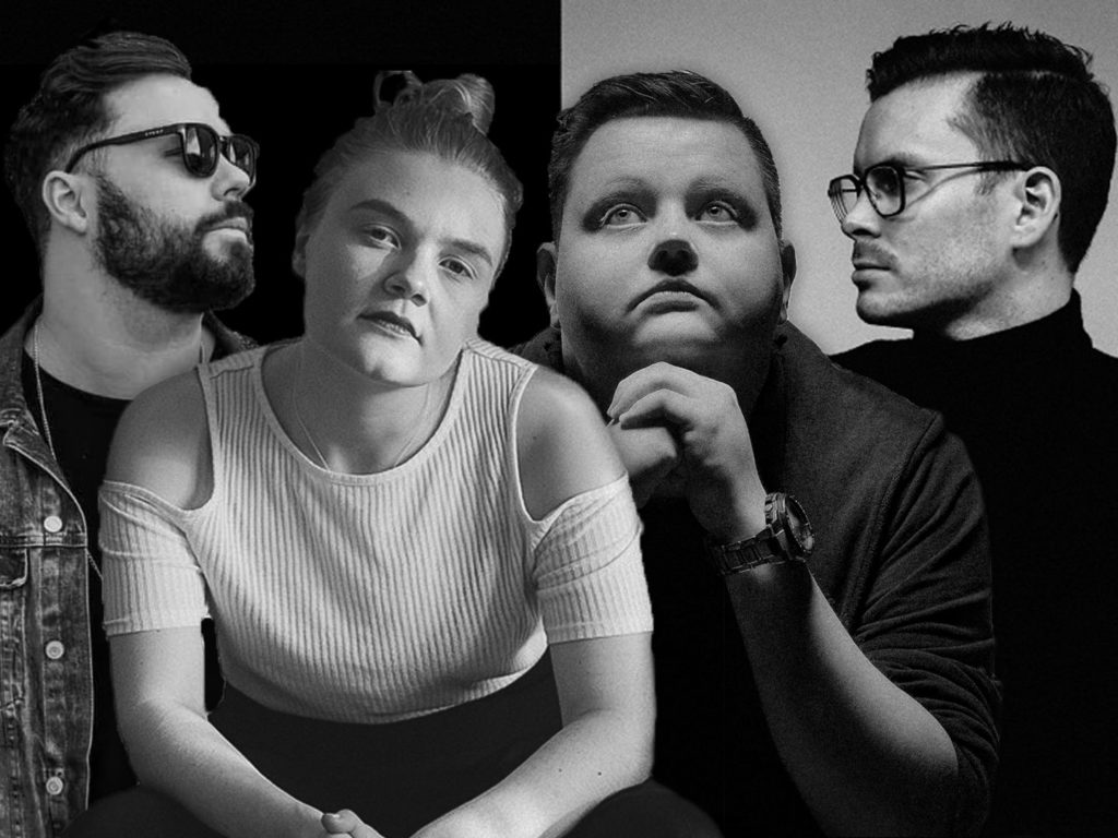 Fire unge musikere. Illustarsjon.